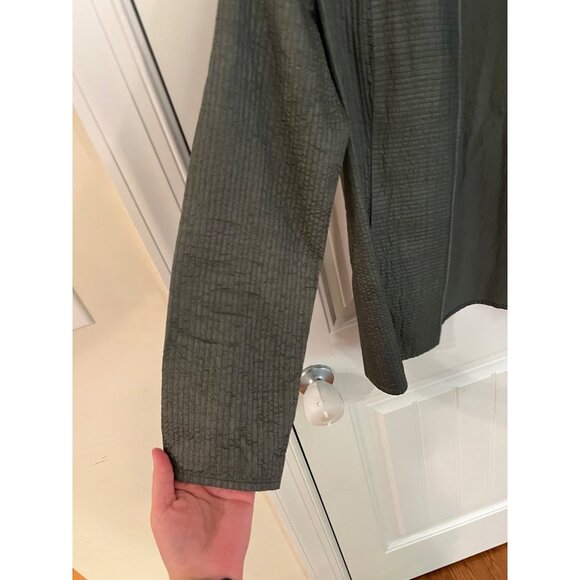 Eileen Fisher Womens Quilted Silk Tussah Open Front Green‎ Jacket Sz M - Picture 4 of 5